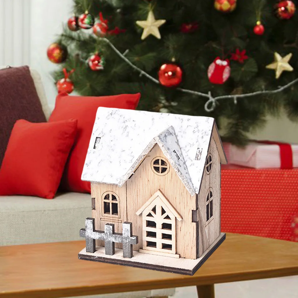 Christmas Scene Village Wood Houses Town Decoration With Led Light Christmas Ornament Kids Gift For Home Decor