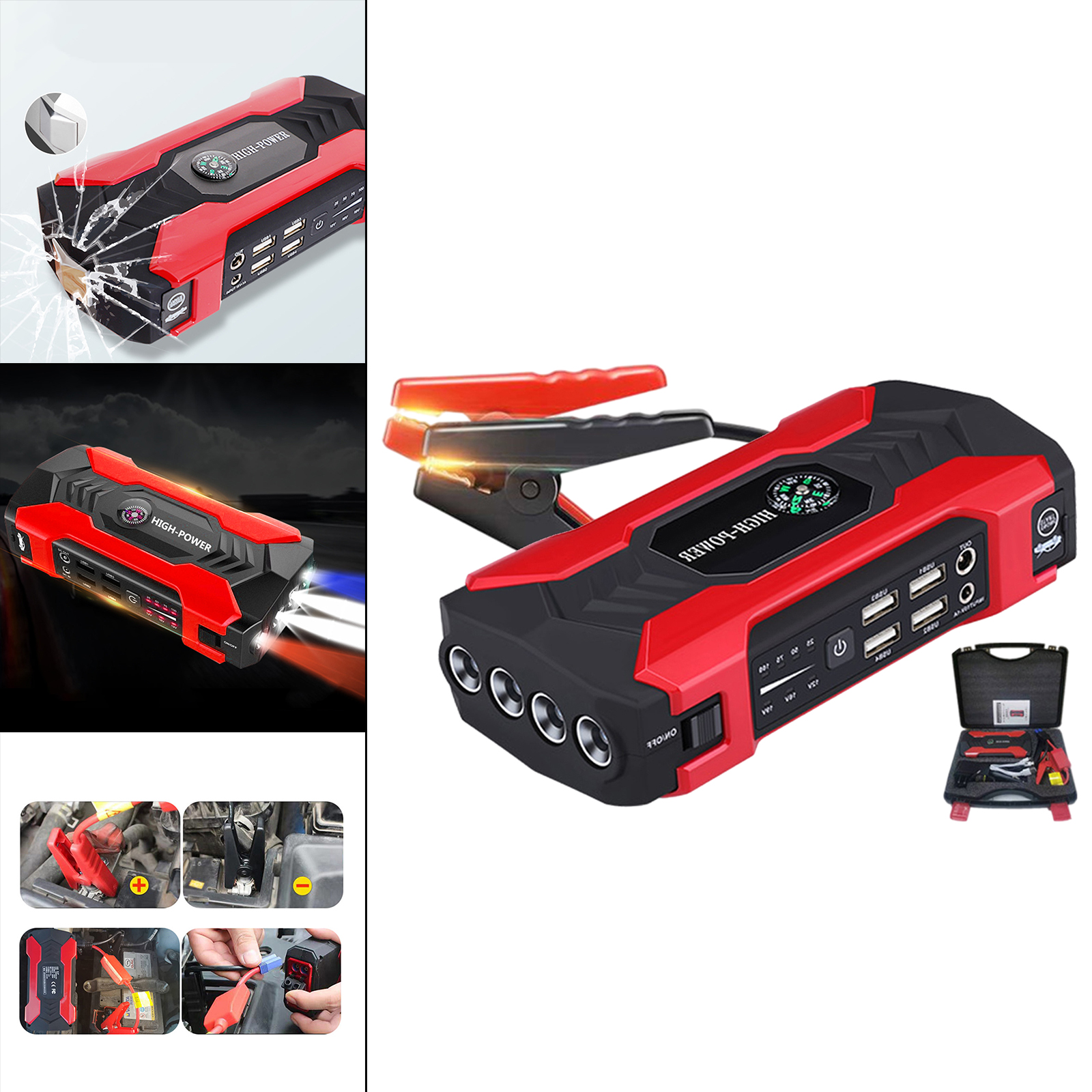 12V Car Jump Starter Peak 400A 10000mah LED Flashlight for Carry Case