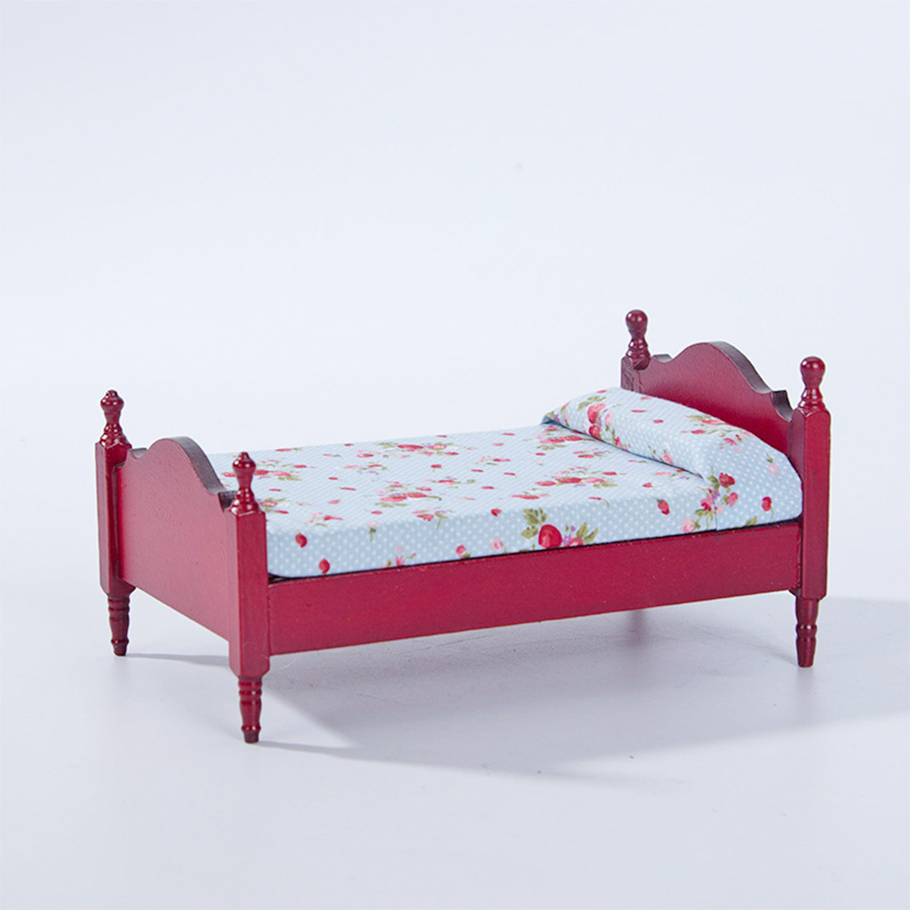 1/12 Miniature Dollhouse Bed Dollhouse Furniture Kids Toys Mini Baby Bed Set Miniature