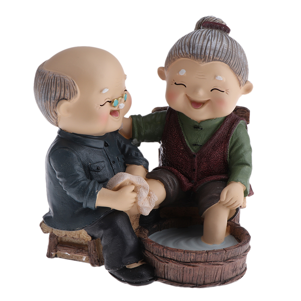 Handmade Resin Craft Loving Elderly Couple Figurines Old Age Happy Life Statue Home Ornament