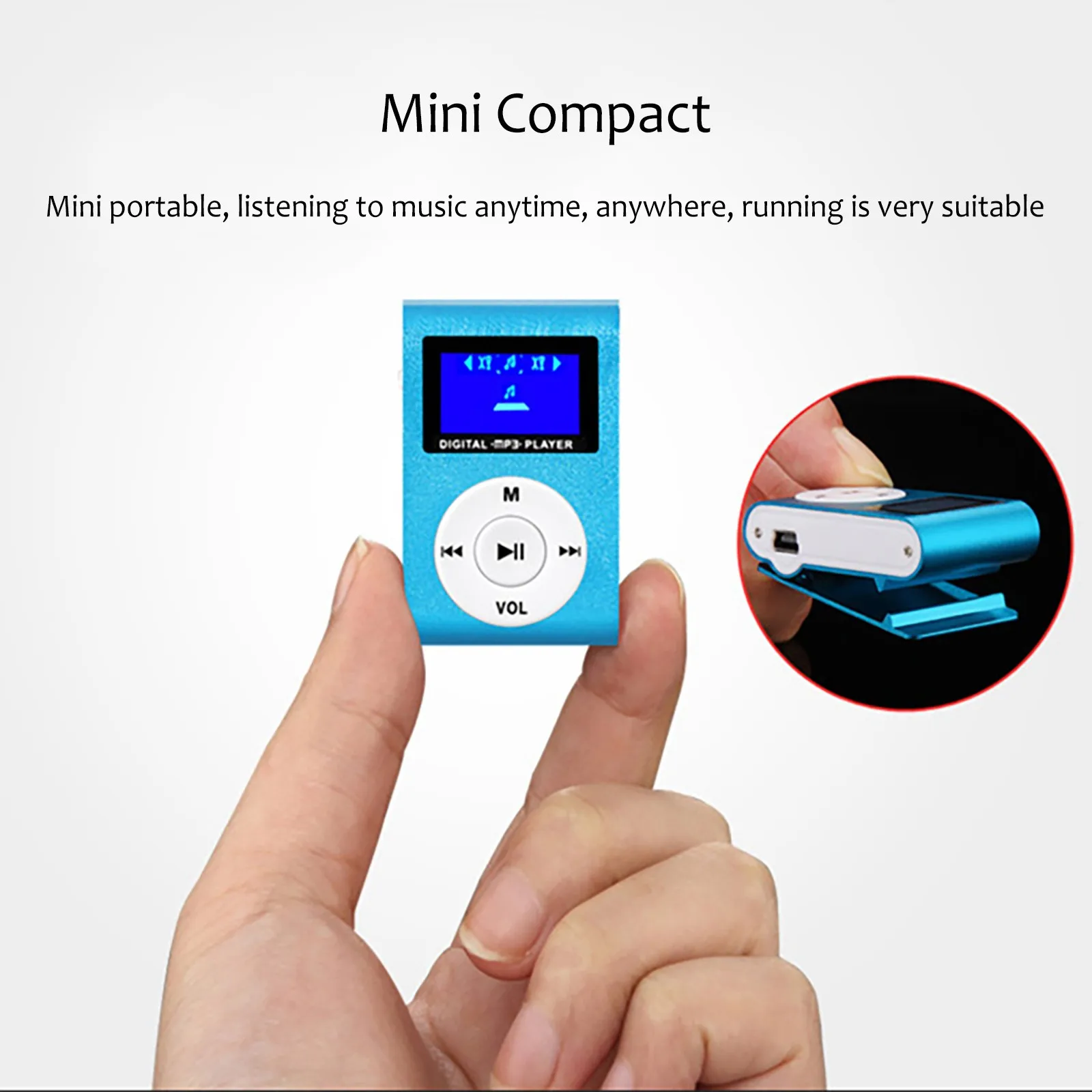 Mini Portable Mp3 Player Mirror Mini USB Digital LCD Screen Sport Fashion Music Player Support Micro SD Card TF Card USB Cable