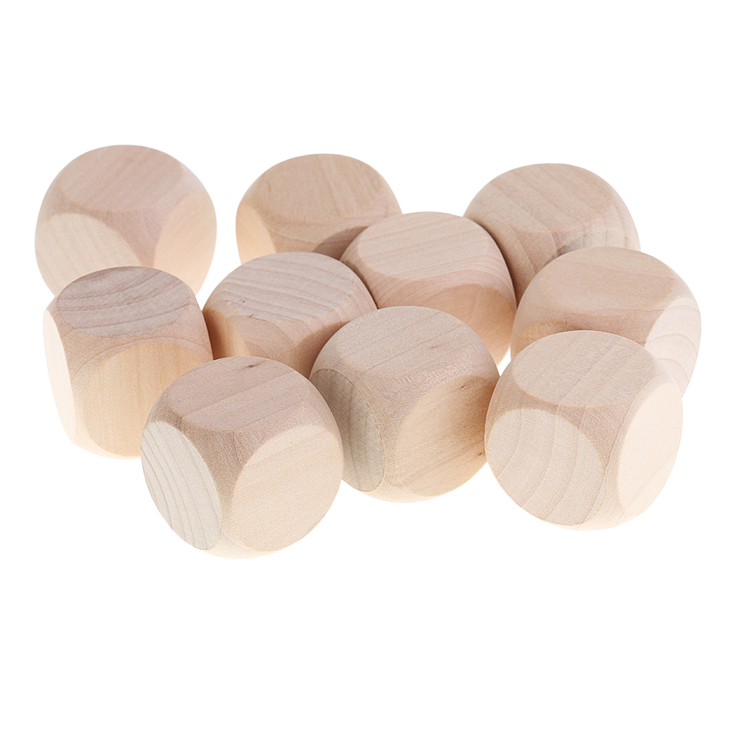 10pcs 30mm Blank Dice Cubes Round Corners, Wooden, D6 Math Dices Set for Board Games, DIY, Fun and Teaching