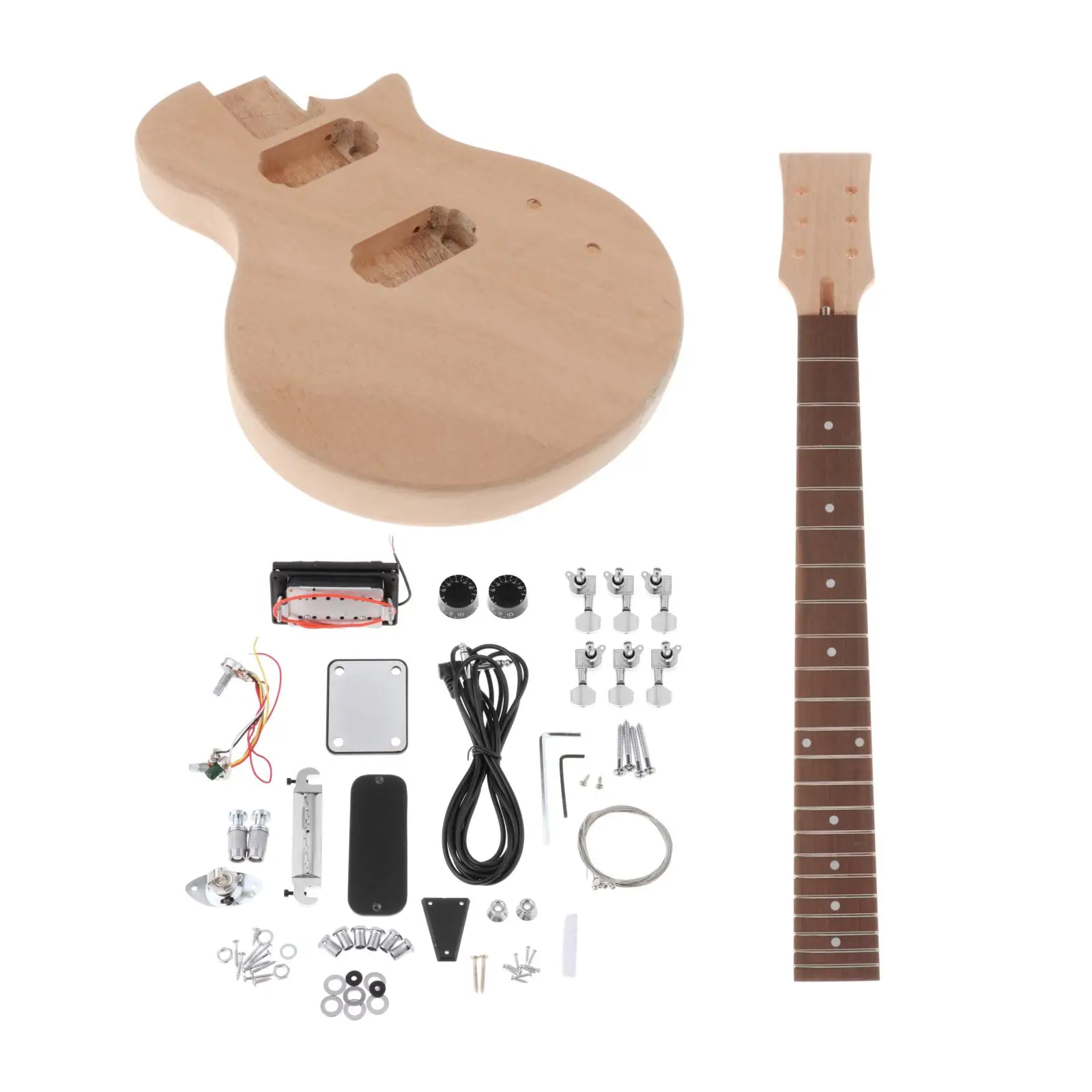 Unfinished DIY Electric Guitar Kit Mahogany Body & Rosewood Fingerboard Guitar Neck