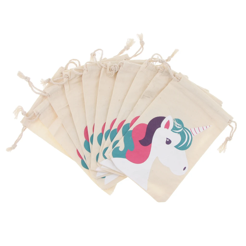 MagiDeal 10pcs Thank you Unicorn Flamingo Cotton Linen Sack Jewelry Pouch Drawstring Bag Wedding Favor