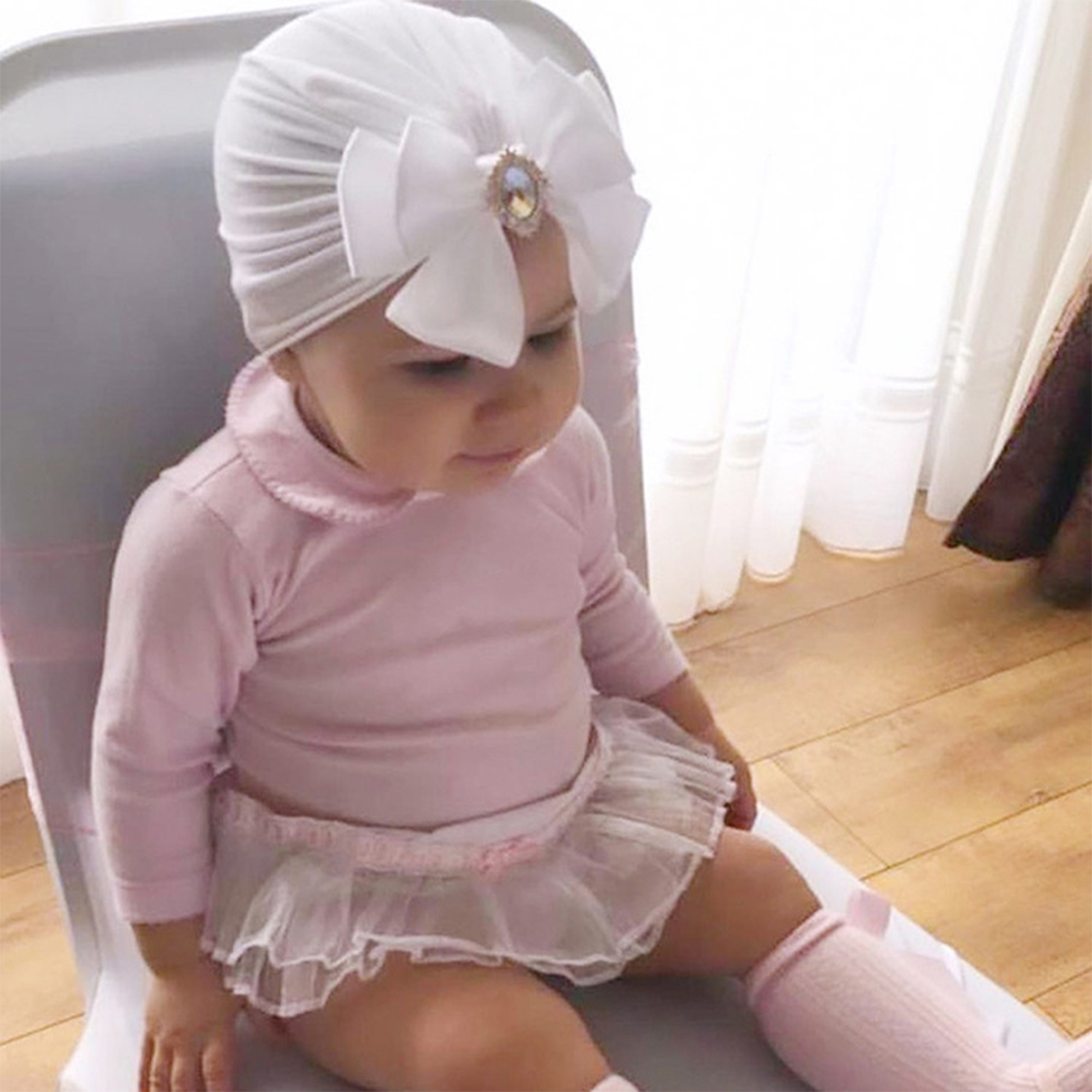Infant Baby Mädchen Turban Kappe, Shiny Kristall Beanie Hut Stretchy Motorhaube Headwraps mit Bogen Knoten 0-2Years – Detail 3