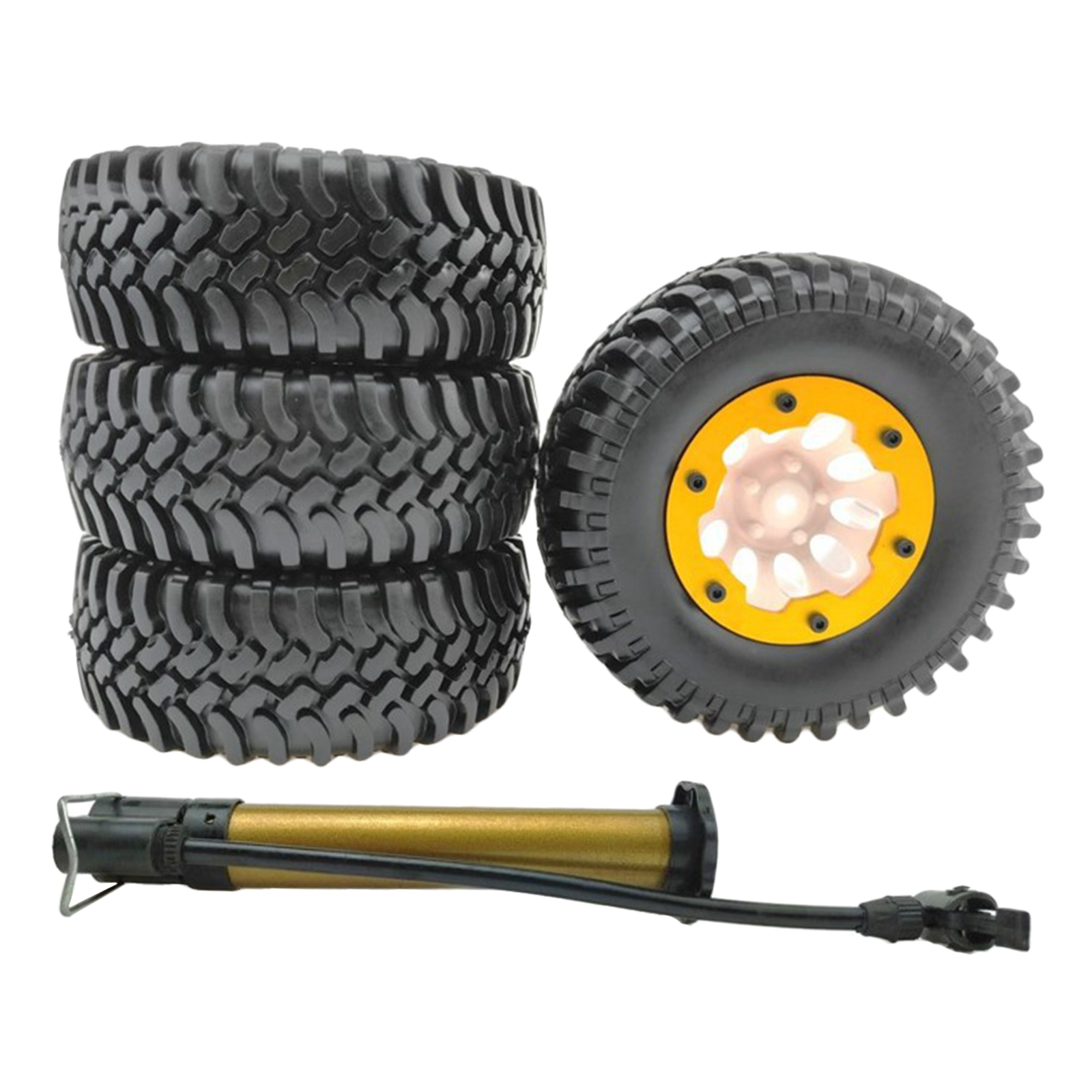 4x 1.9 Inches Rubber Inflatable Wheels & Tires with Inflator Set for SCX10 Model RC Buggy Trucks