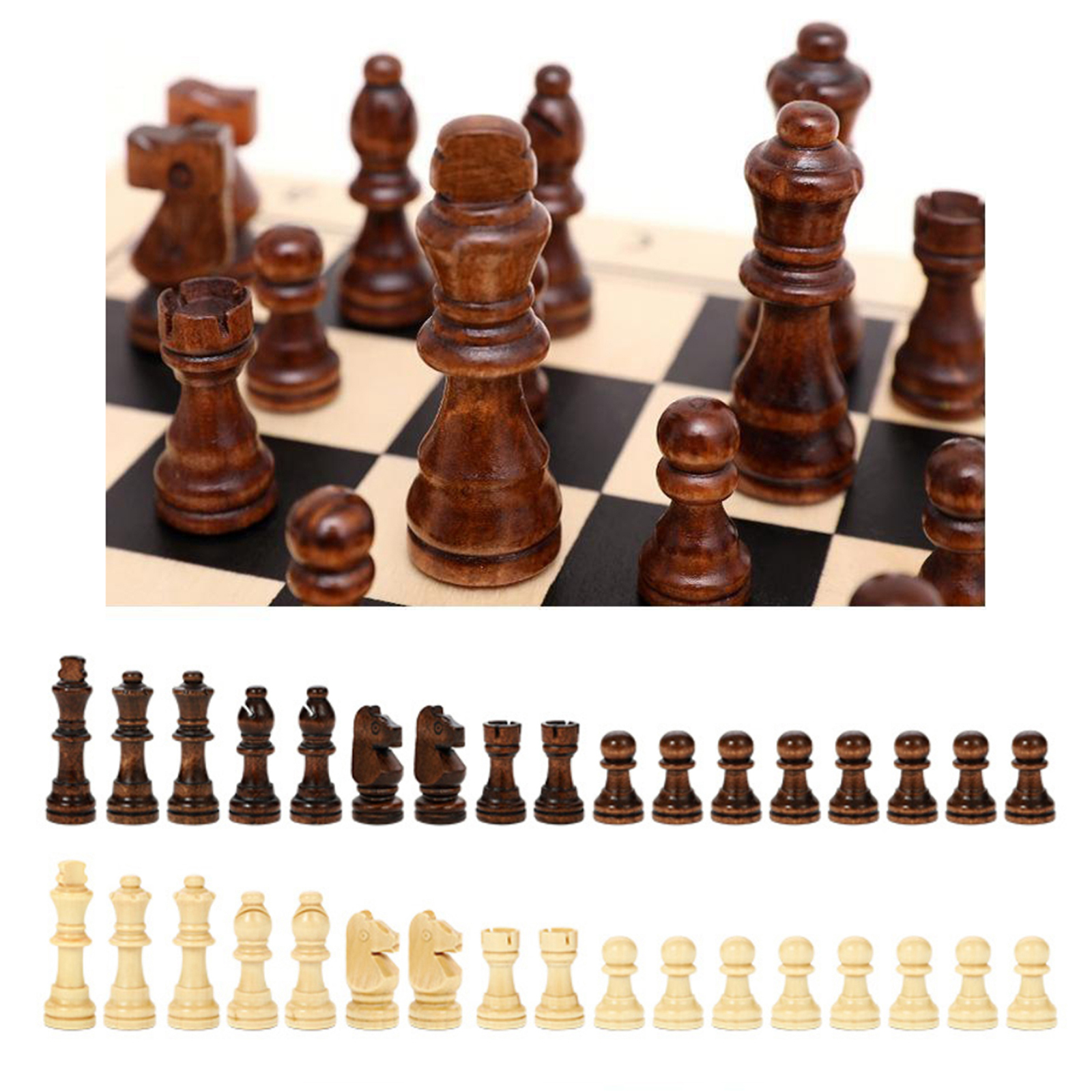1 Set  Wooden Folding Chess(34 Chess Pieces+1 Board) Made of Quality Wood with