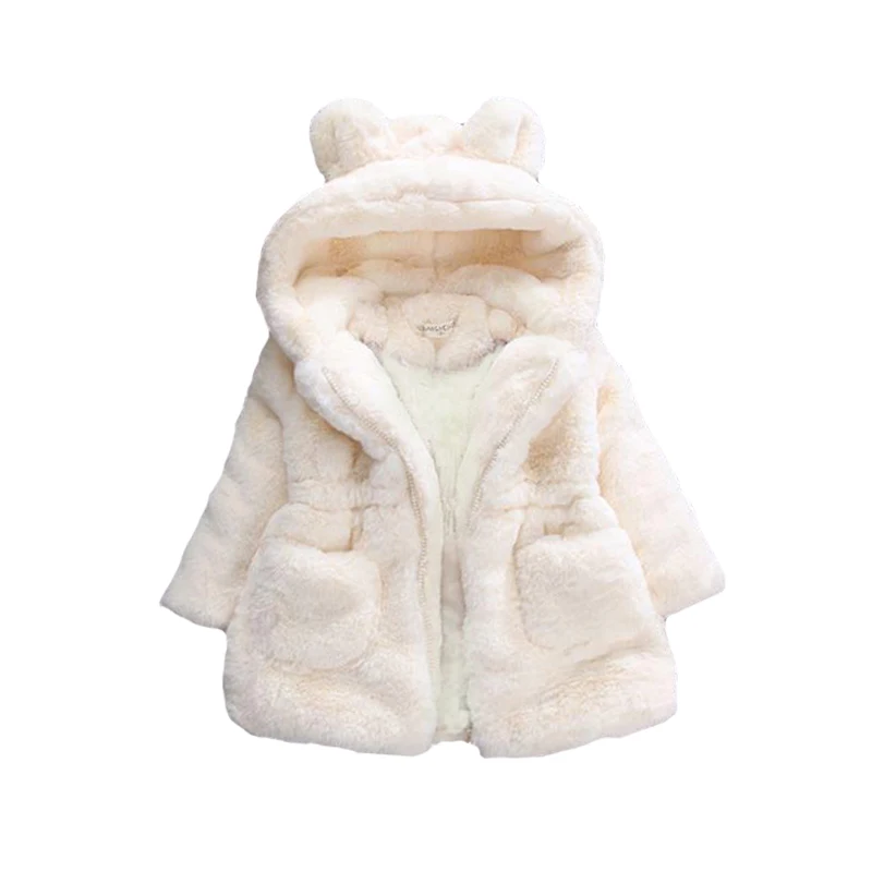2021 Winter Plush Imitation Fur Girls Jacket Keeping Warm Hooded Outerwear For Kids 1-8 Years Christmas Present Children Coat stylish jacket