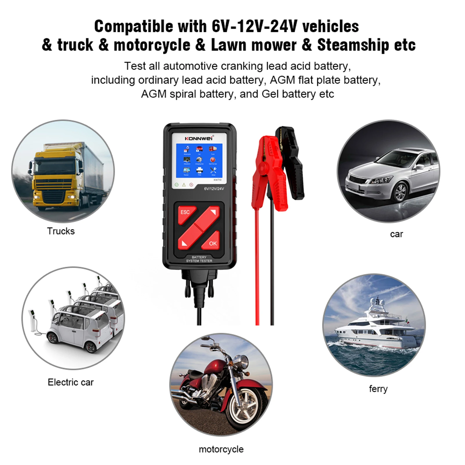 Battery Tester 6V 12V 24V 3.2inch Color Screen Car Battery Diagnosis Tool for Motorcycle Battery Tester