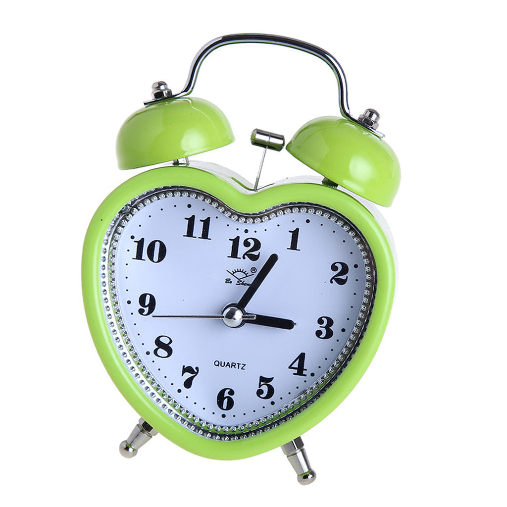 Heart Shaped 3-inch Twin Bell Alarm Clock With Night Light, Battery Operated Loud Alarm Clock, 12 Hour Display
