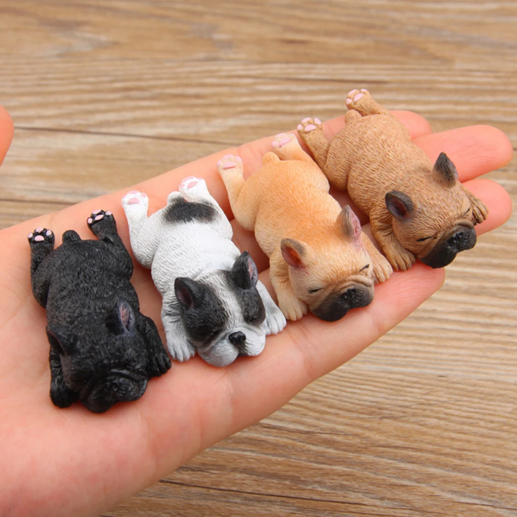 Sleeping Bulldog Corgi Dog Garden Mini Dollhouse Figurine Decor