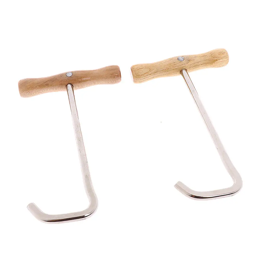2pcs Stainless Steel Boots Pulling Hooks with Wood Handle Equestrian Tools 
