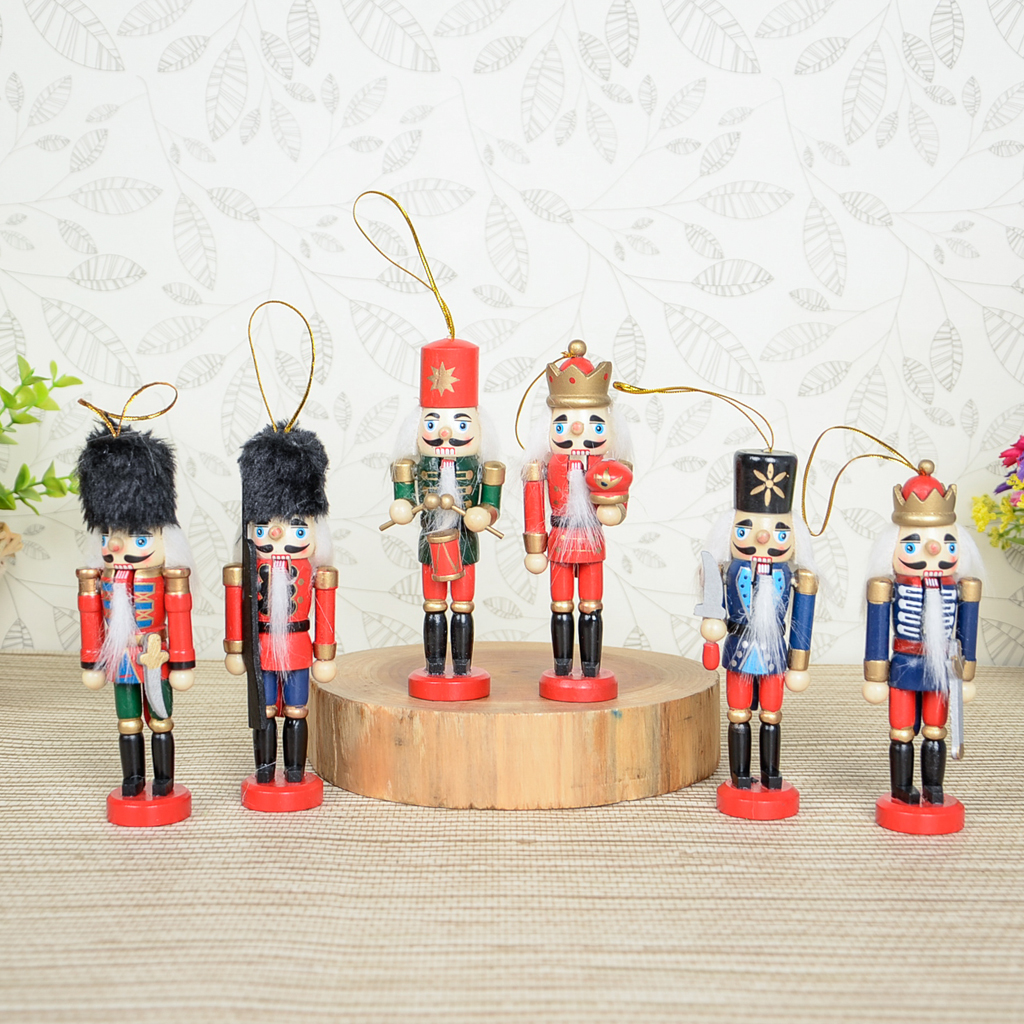 Set 6pcs Wooden Nutcracker 12cm for Desk Ornaments Decor Toys