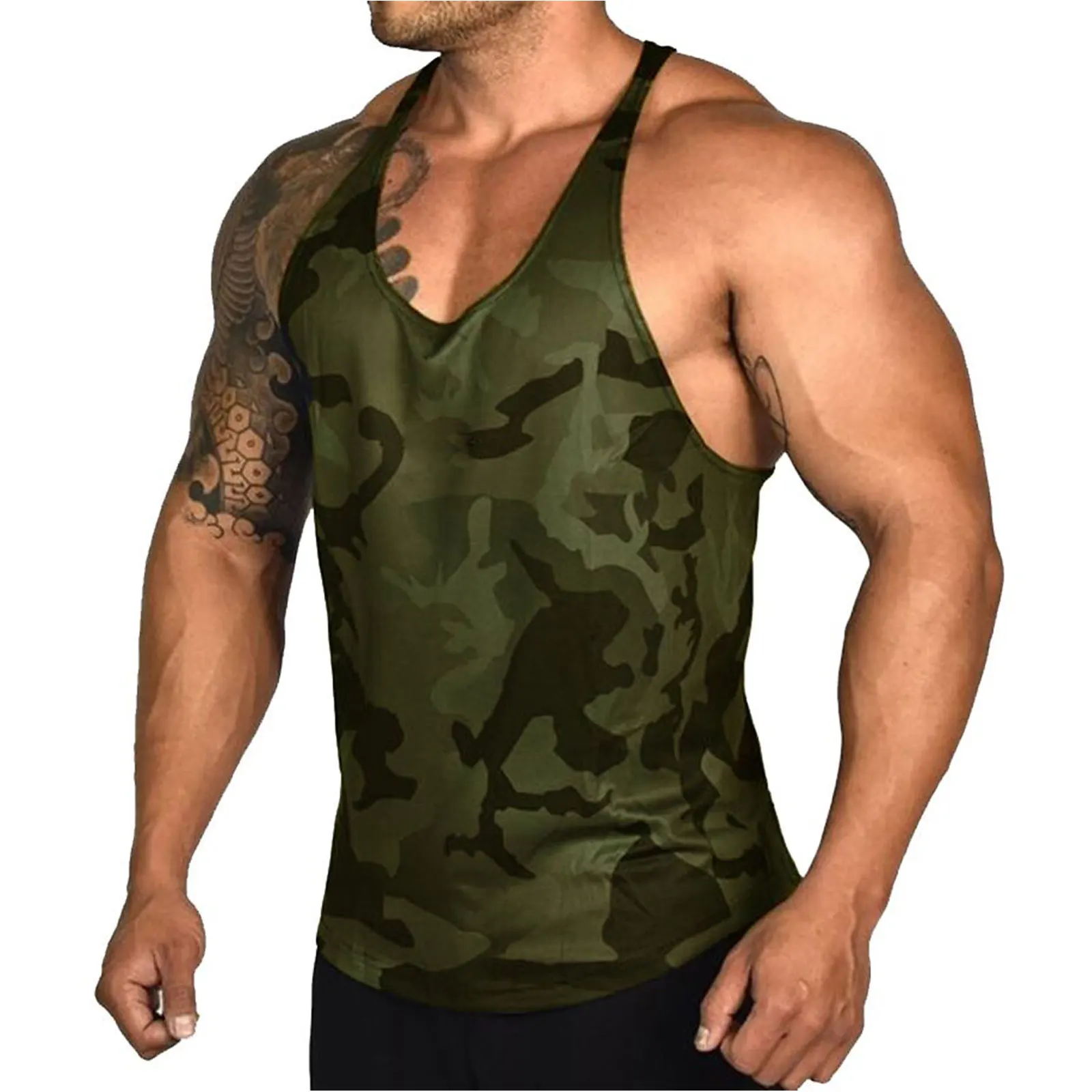 Men's Camo Camouflage Sleeveless Muscle Gym Sports Fitness A-Shirt Tank Top Vest 