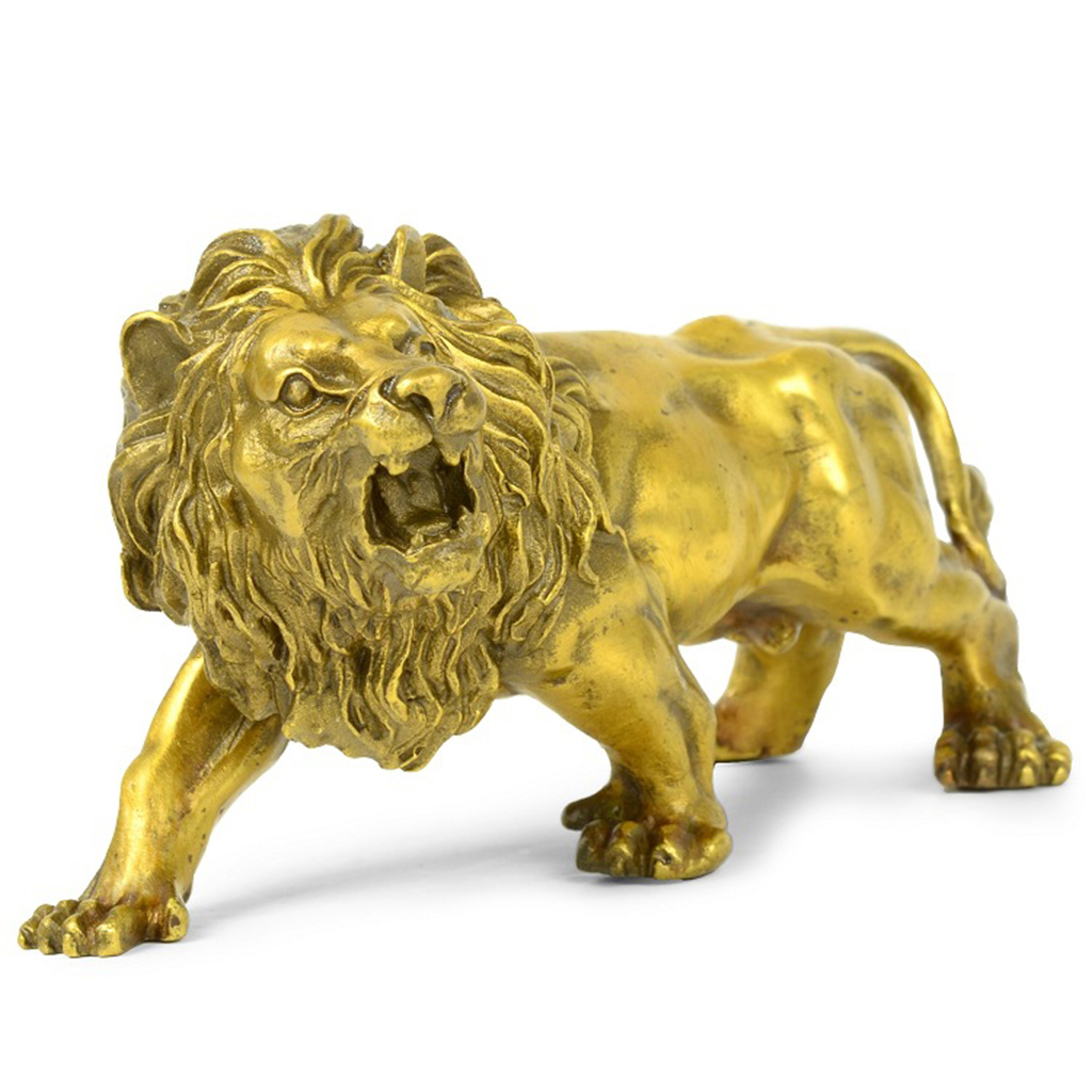 Lion Sculpture Home Office Bar Male Lion Faith Copper Statue Model Crafts Ornaments Animal Art Decor Gift