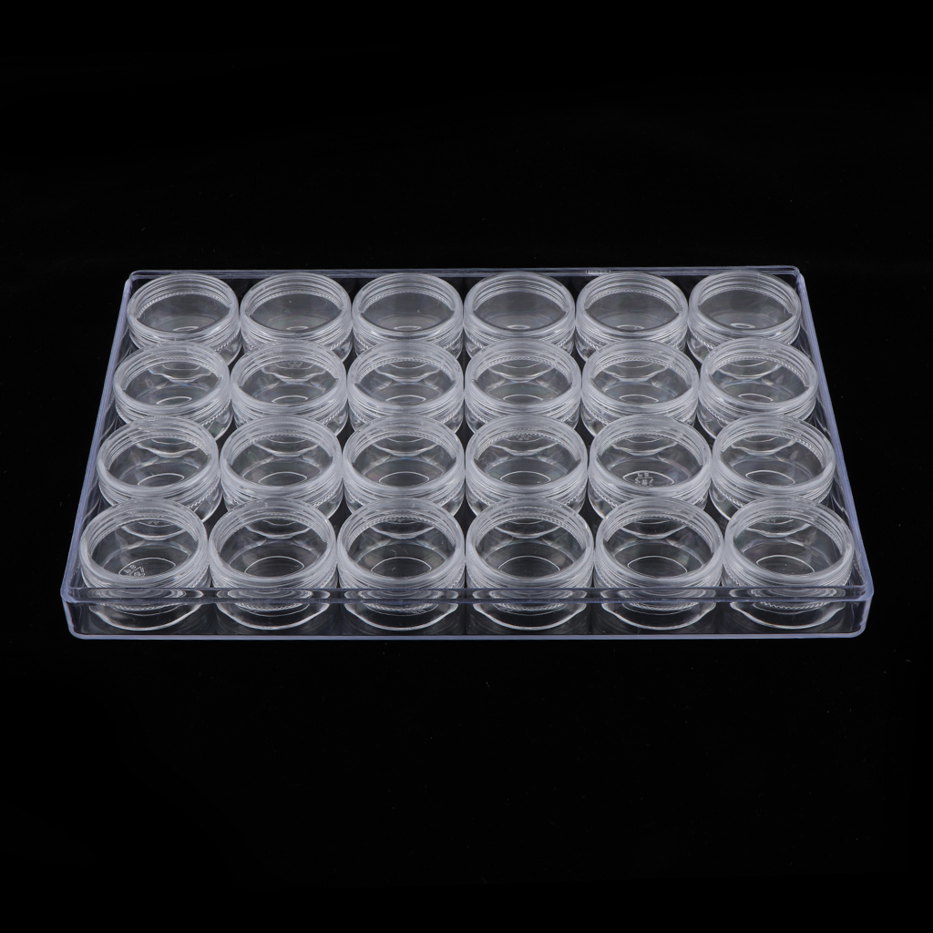 24 Empty Jars Clear Makeup Nail Art Beads Storage Containers W/ Large Box