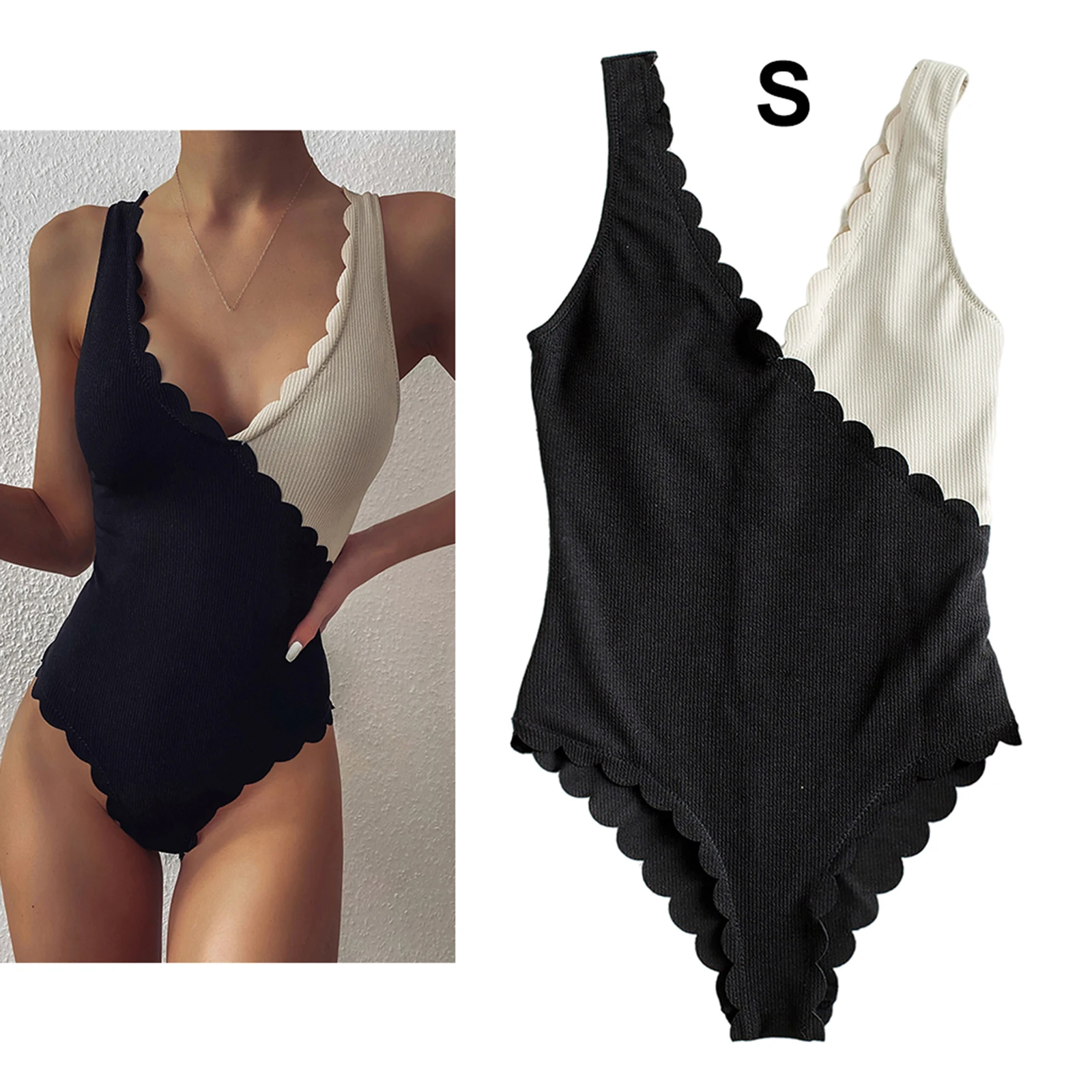 V Neck One Piece Womens Swimsuits Solid Color Pacthwork Stretchy Lady Fashion Sexy Lace Backless Beach Travel Swimwear 