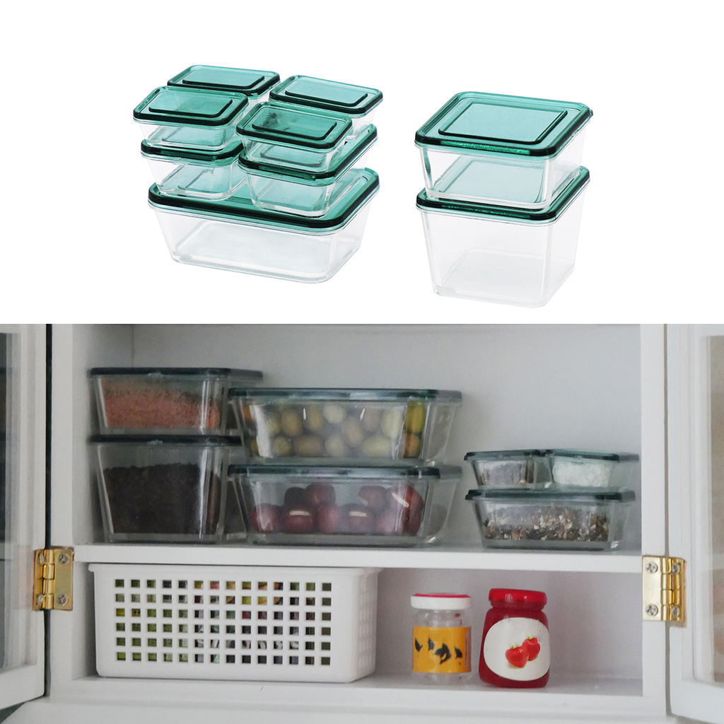 9Pcs 1/12 Dollhouse Fresh Keeping Box Cases BJD Doll Desk Decors Props Gifts