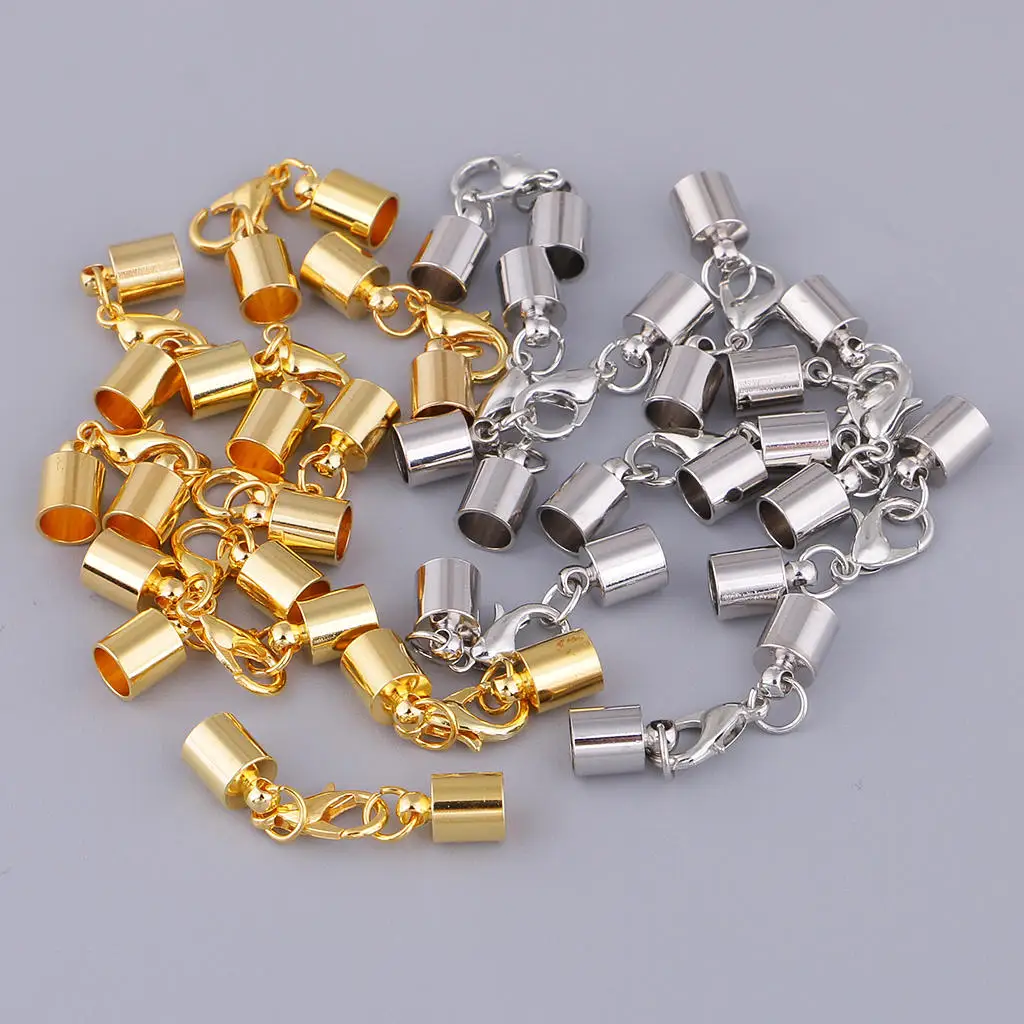 20Pcs Gold Silver Tube Bracelet End  & Lobster Clasp For 4mm Leather Cord
