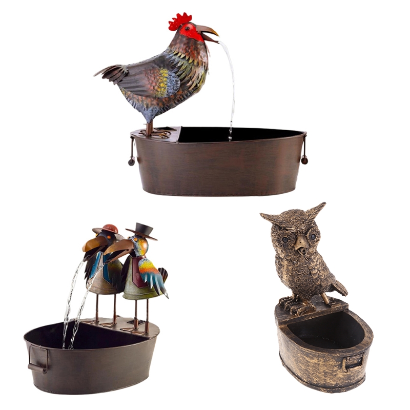 Description Picture 2 of itemFountain Yard Art Decoration Rooster Crow Owl Flowing Water Fountain Resin Craft new