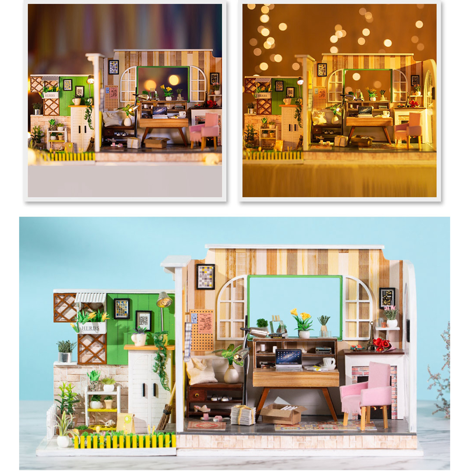 3D Dollhouse Miniature with Furniture, DIY House Kit with Display Case 1:24 Scale Creative Room