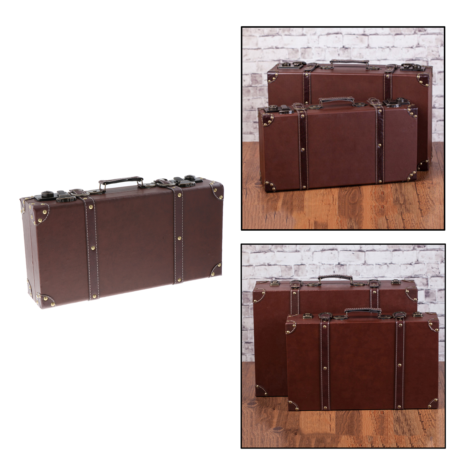 Vintage Wood Leatner Suitcase British Style Decorative Travel Storage Box Jewelry Box Photography Props