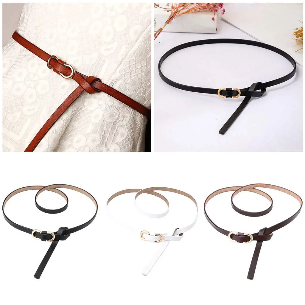 Stylish Women Belts Thin Waist Belt Retro Style Gold Buckle Skinny Leather for Ladies Dresses Jeans Skirts Accessories