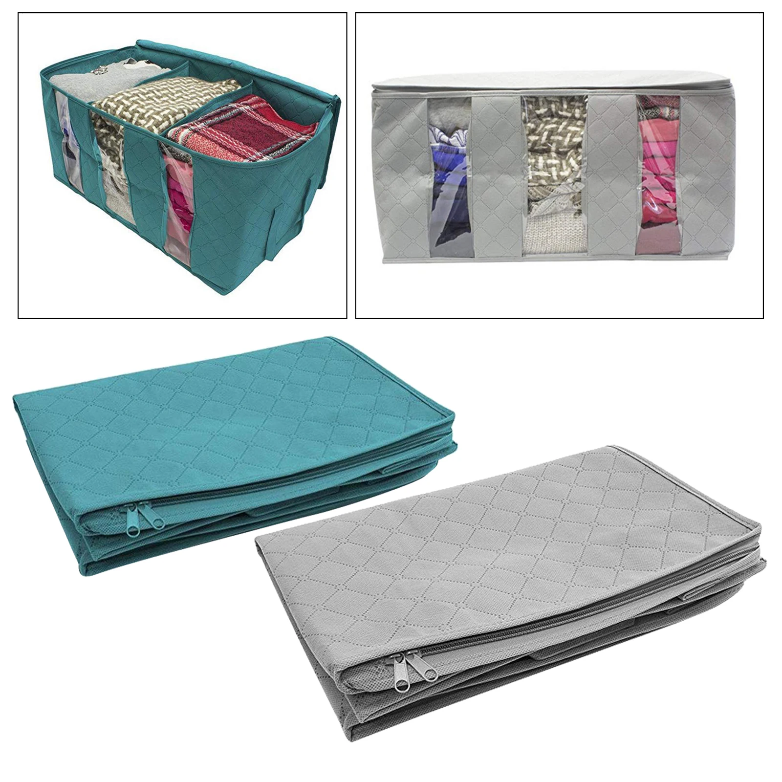 Under Bed Storage Bag Foldable Clothes Organizer Bag with 3 Clear Windows for Blankets, Bedding Clothes