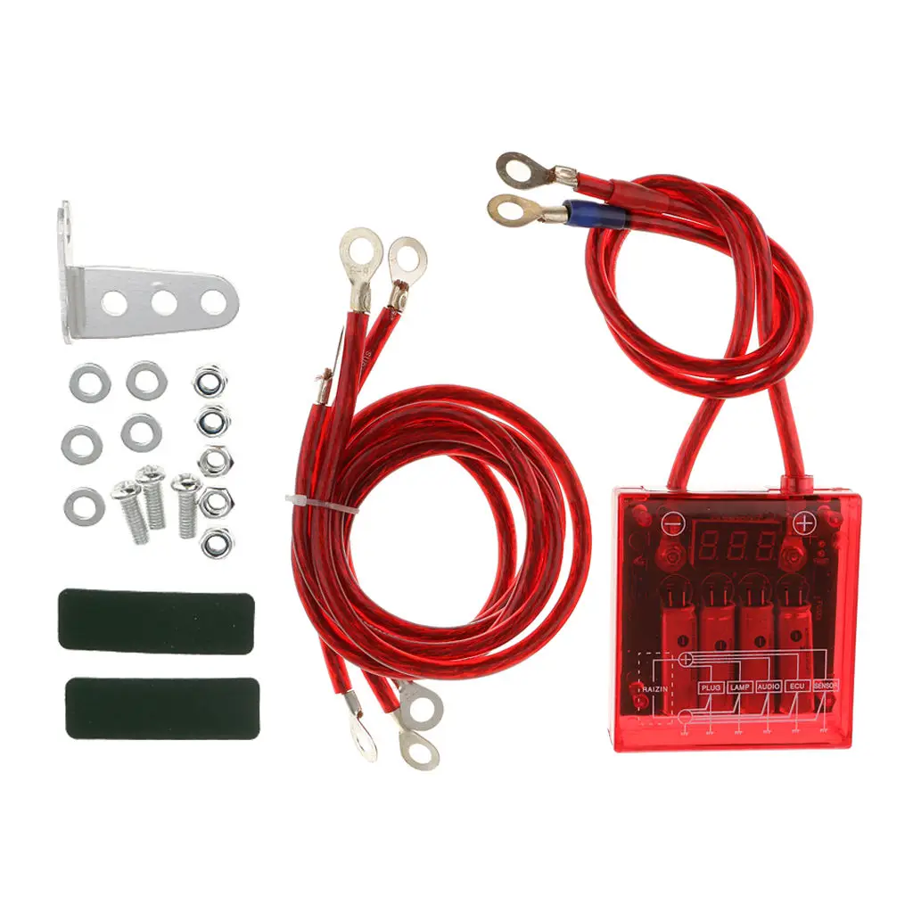 Universal Car Fuel Saver Grounding Voltage Stabilizer Regulator Kit (Red)