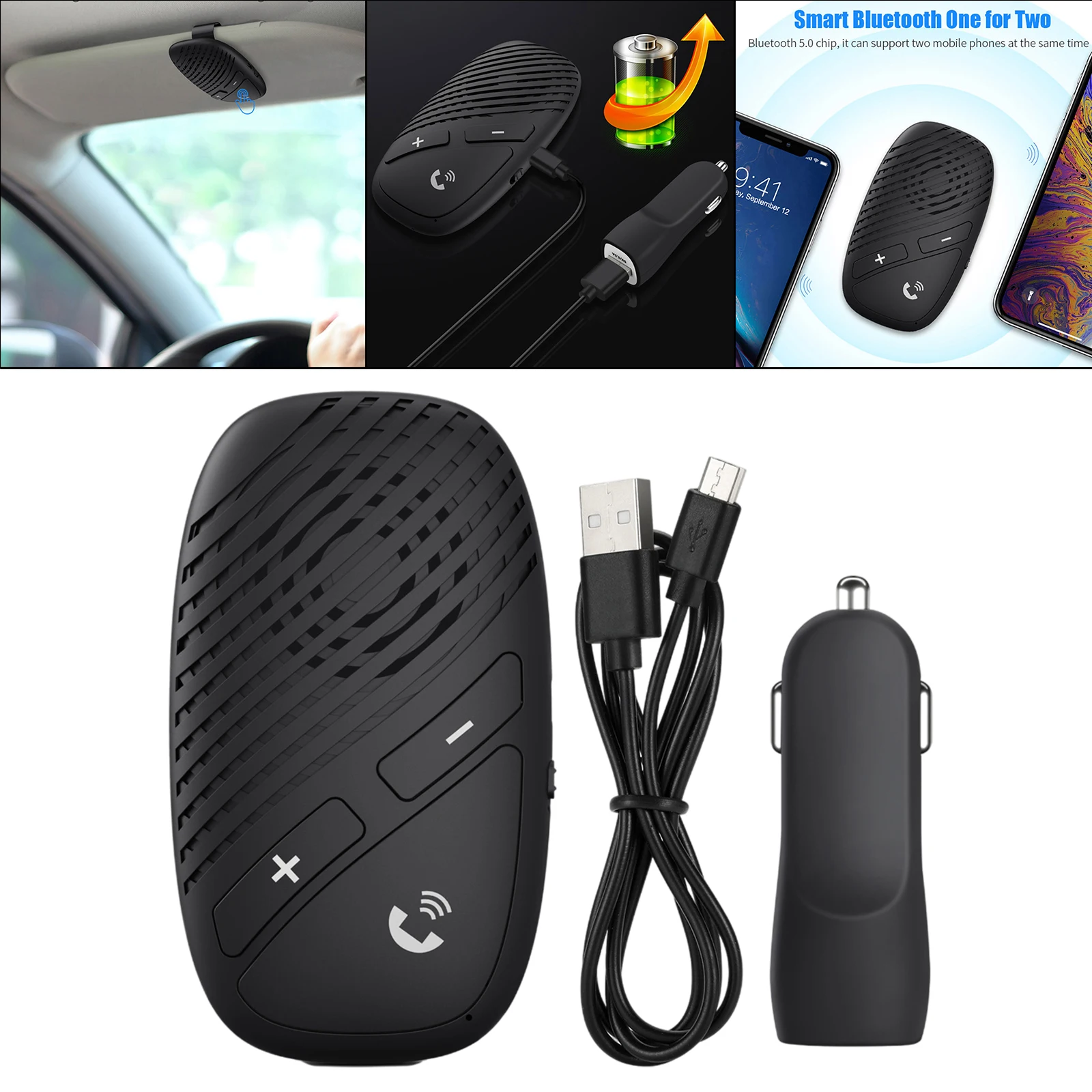 Wireless Car Speakerphone Hands-Free Sun Visor with Clear and Loud Sound Compatible with Talking Music with Visor Clip