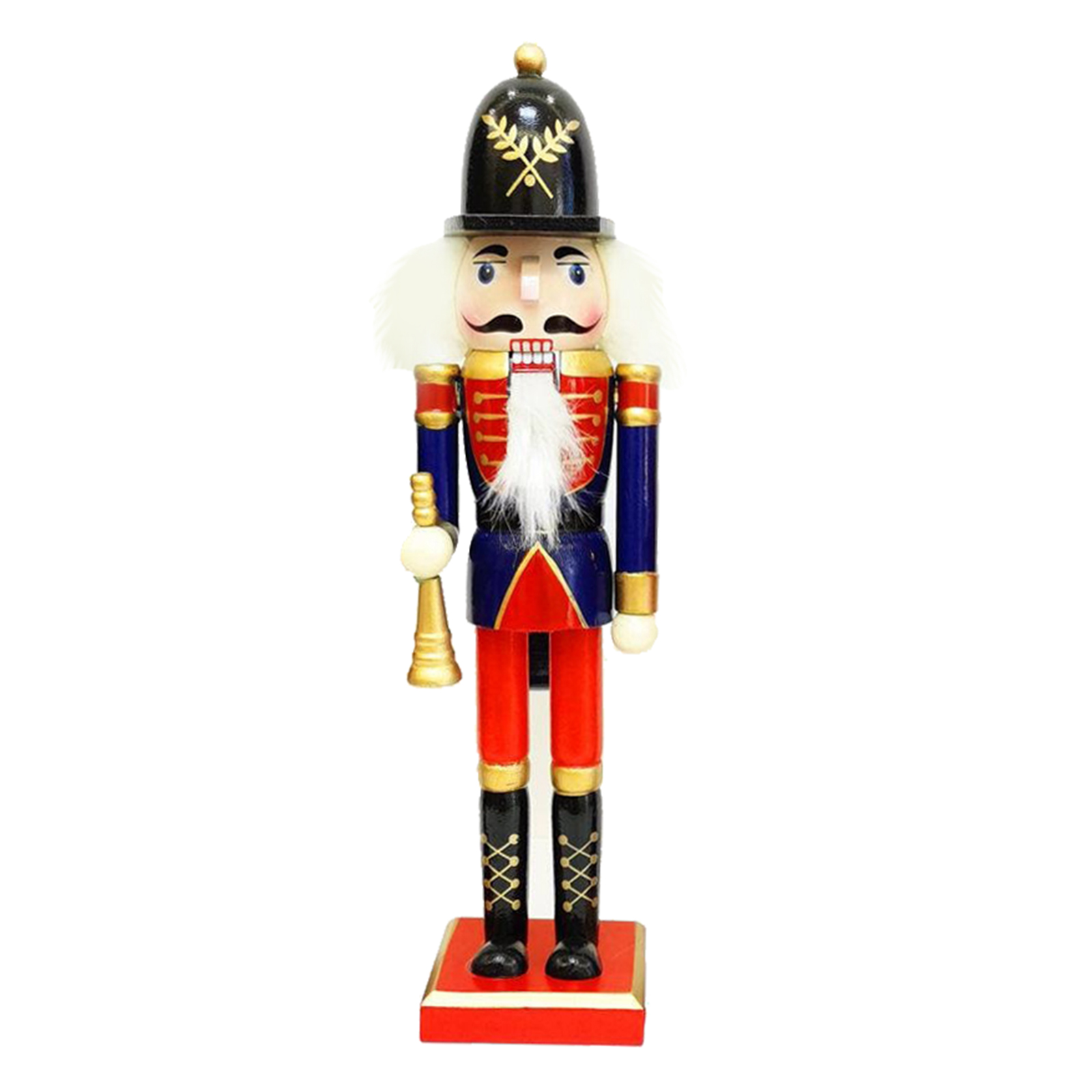 Wooden Christmas Soldier Nutcracker, Red Outfit Holding Trumpet, Drum, Spear, Festive Traditional Christmas Decor, 12'' Tall