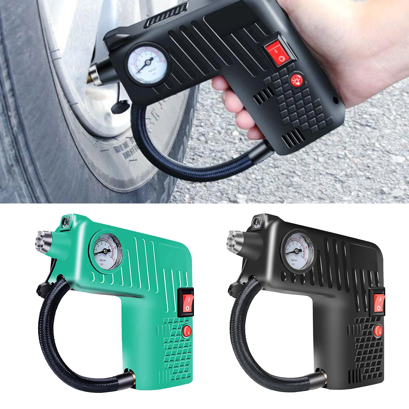 Portable Air Compressor Tire Inflator AC/DC Electric Pump ,with Pressure gauge, Air pump for Car Tires, Motorcycle, Bike