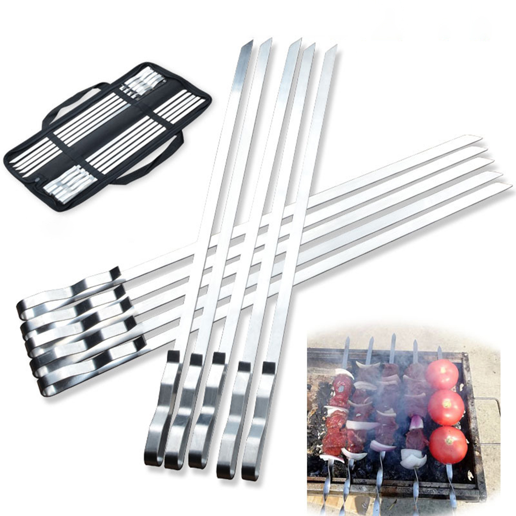 10x Stainless Steel Barbecue Sticks Skewer BBQ Meat Kebab Needle Sticks 42cm