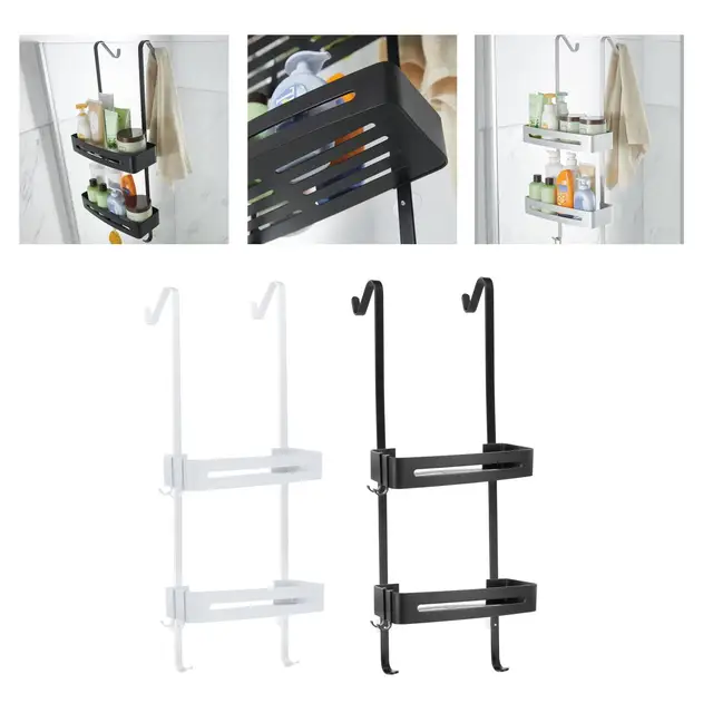 Bamodi 7 x 7 Shelf Stainless Steel Hanging Shower Caddy with Hooks -  2-Tier - Silver