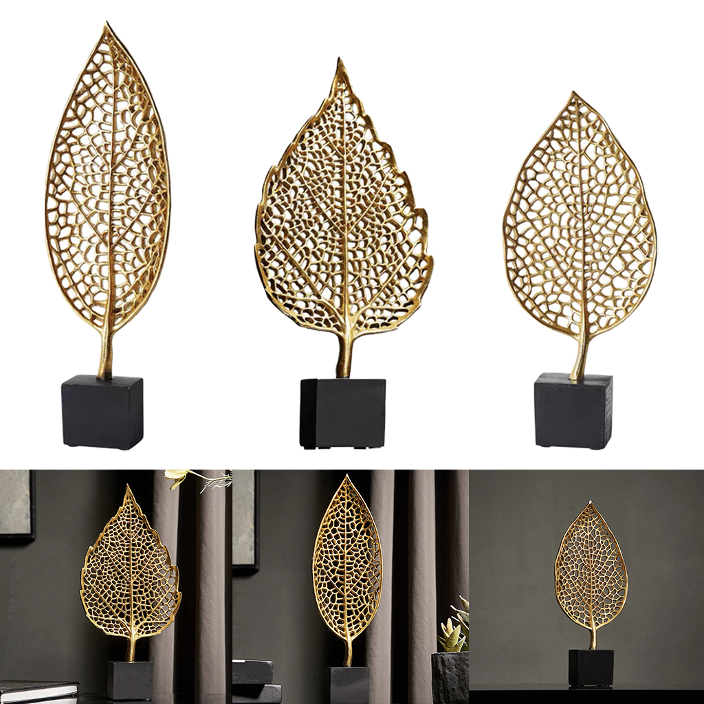 Golden Leaf Art Desktop Sculpture Statue Leaves Figurines Office Home Living Room Bedroom Decorative