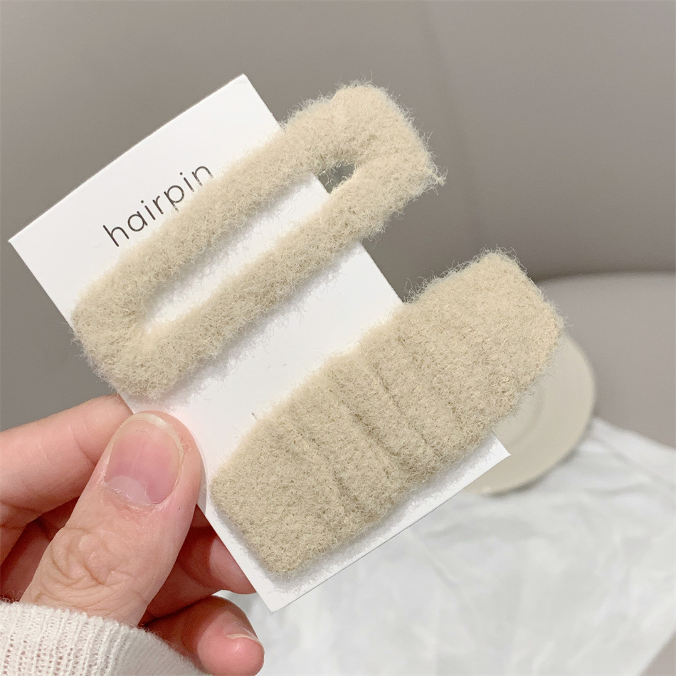 2 stücke Mode Warme Woolen Haarnadel Solide Rechteck Haar Clip Koreanischen Stil Einfache Haar Snap Seite Haar Halter Bobby pin Für Frauen – Detail 5