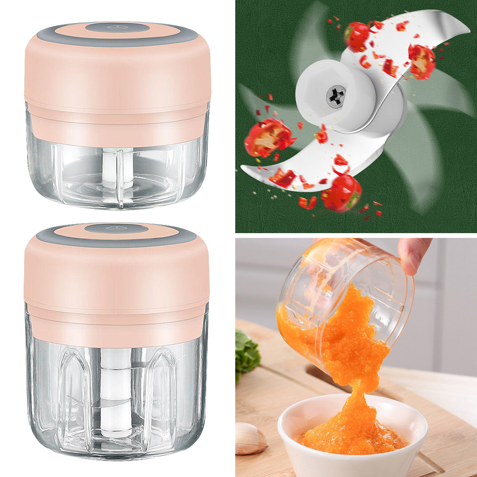 Electric Mini Garlic Chopper, Portable Garlic Cutter Garlic Fruit Vegetable Chopper USB Charging Kitchen Gadget Tool