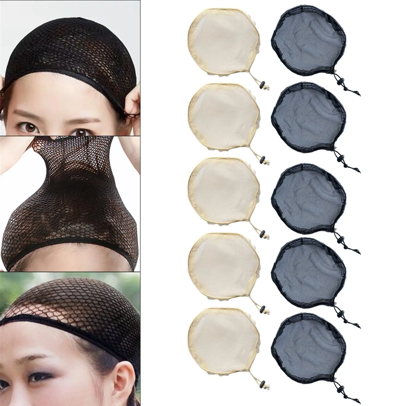 Pack of 5 Wig Caps Lace Closed End Mesh Nylon Fishnet Elastic Hair Net for Women Men