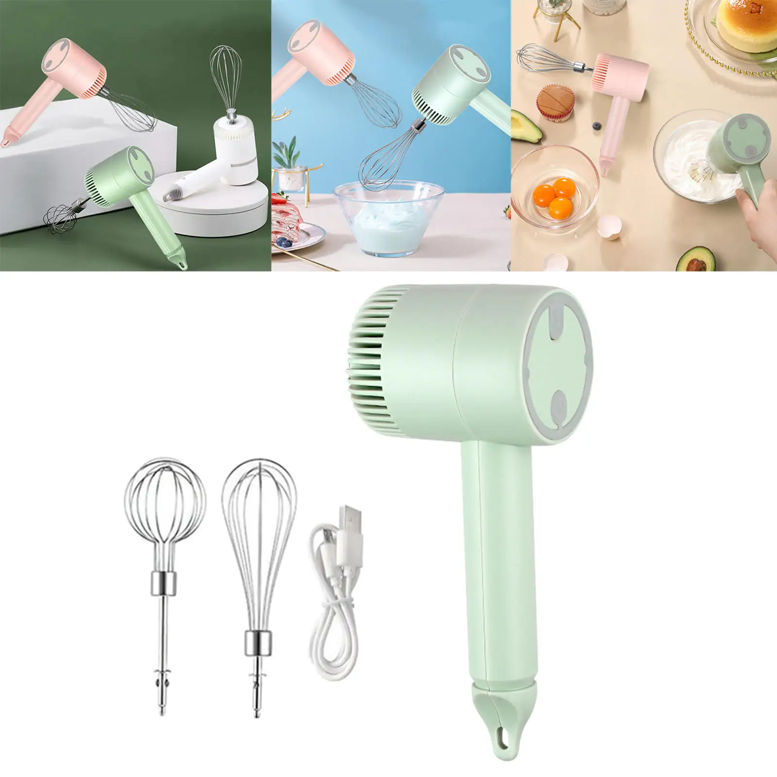 Automatic Hand Mixer 20W USB Rechargeable with Stainless Steel Whisk Beater Milk Frother for Food Cappuccino
