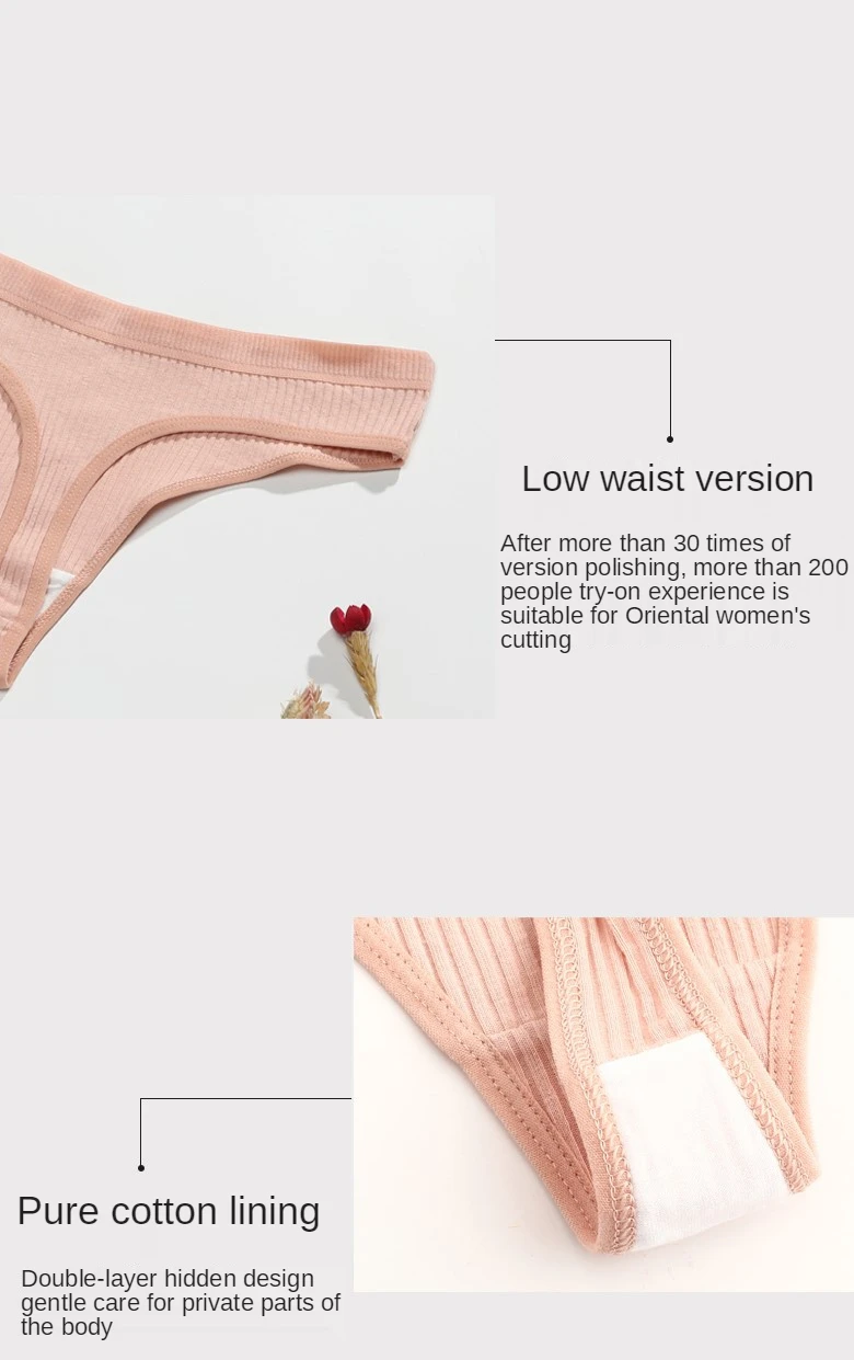 cotton thongs 2Pcs Female Sexy Thong Women's Cotton Panties Low-Waist Thongs Striped Solid Color Underpants Girl Comfortable Briefs Underwear ladies underwear