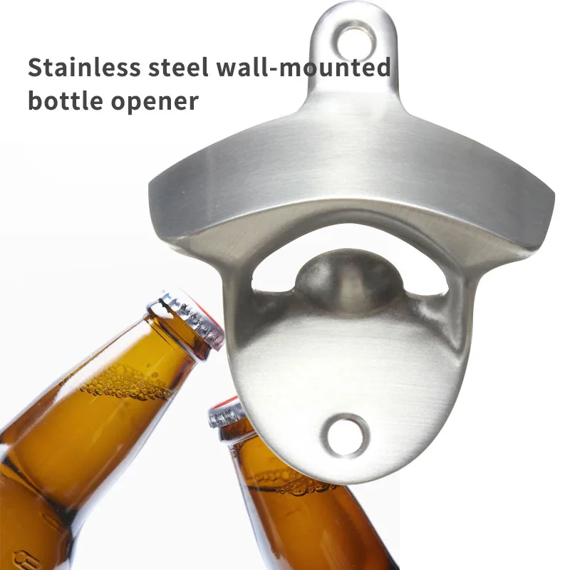 1 Pack Stainless Steel Iron Wall Mounted Hanging Mouth Gag Bar Beer Glass Bottle Cap Opener with Screws Gadgets Kitchen Tools