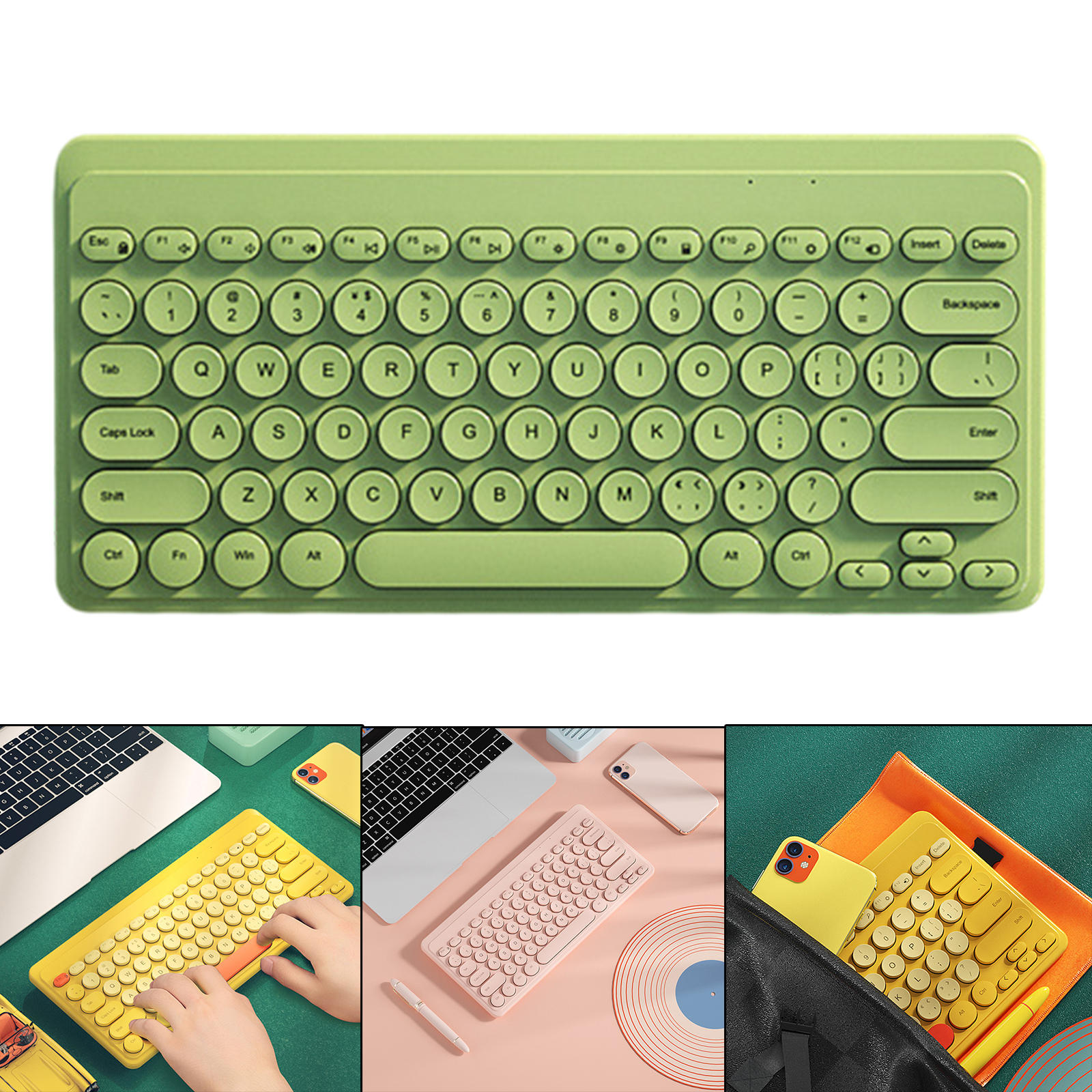 2.4G Wireless Keyboard Silent Slim Vintage Round Key 79 Key Keyboard with 13 Hotkeys