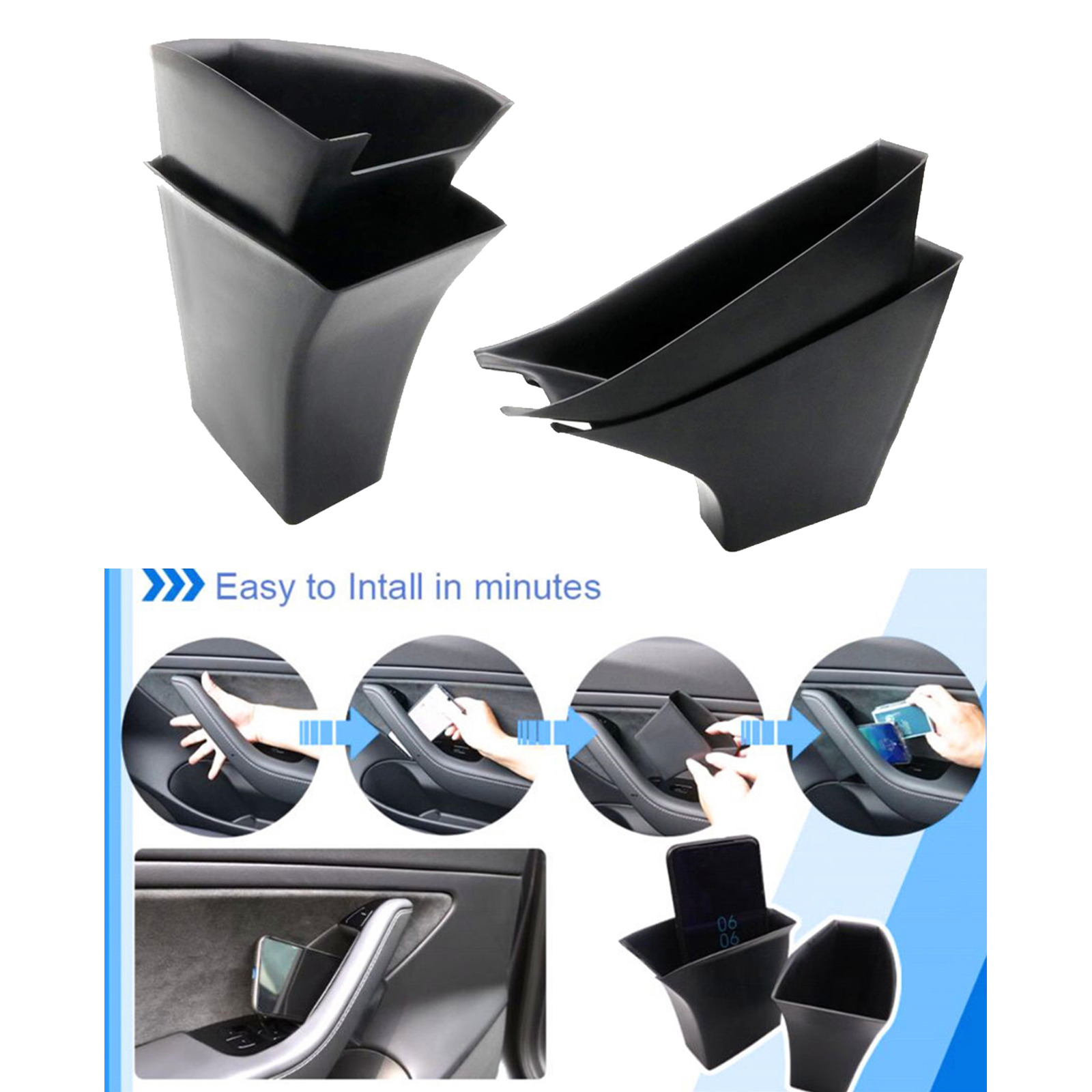 4pcs Car Side Door Storage Box for Tesla Front and Rear Armrest Pocket Phone