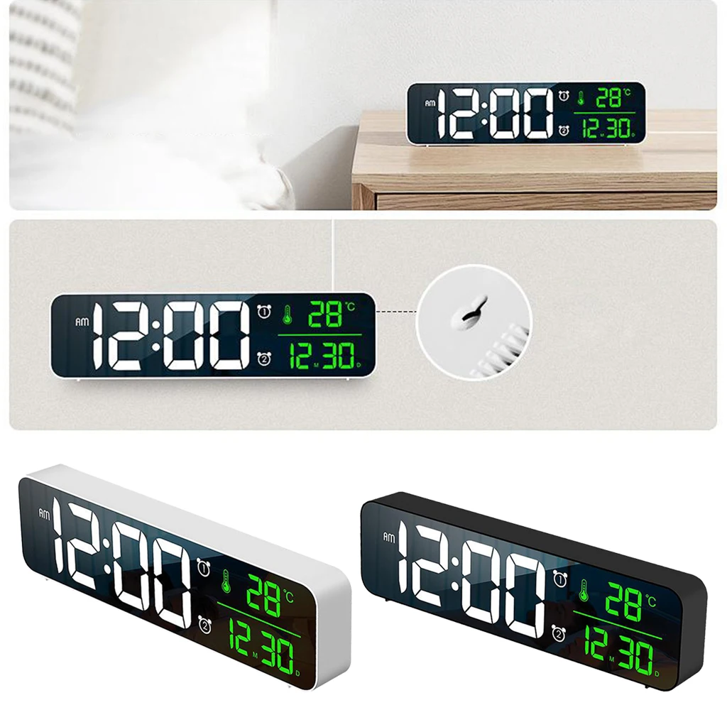 Alarm Clock Temp & Date Calendar Wall Clock 5 Levels Brightness Home Bedroom Table Decoration Gift for Friends