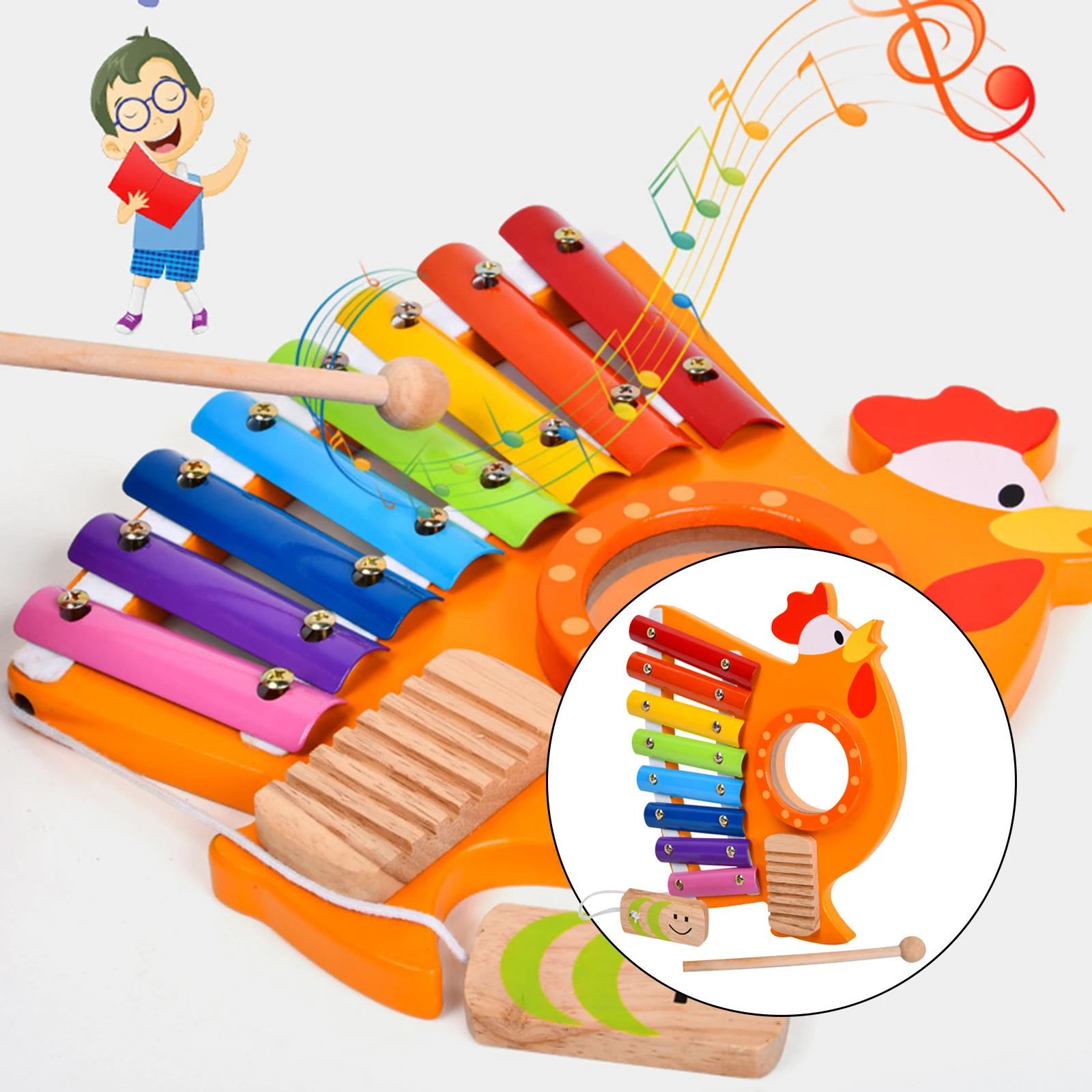 3-in-1 8 Note Xylophone Mallet Wood Percussion Rhythm Instrument Piano Glockenspiel Educational Learning Training Musical Toys