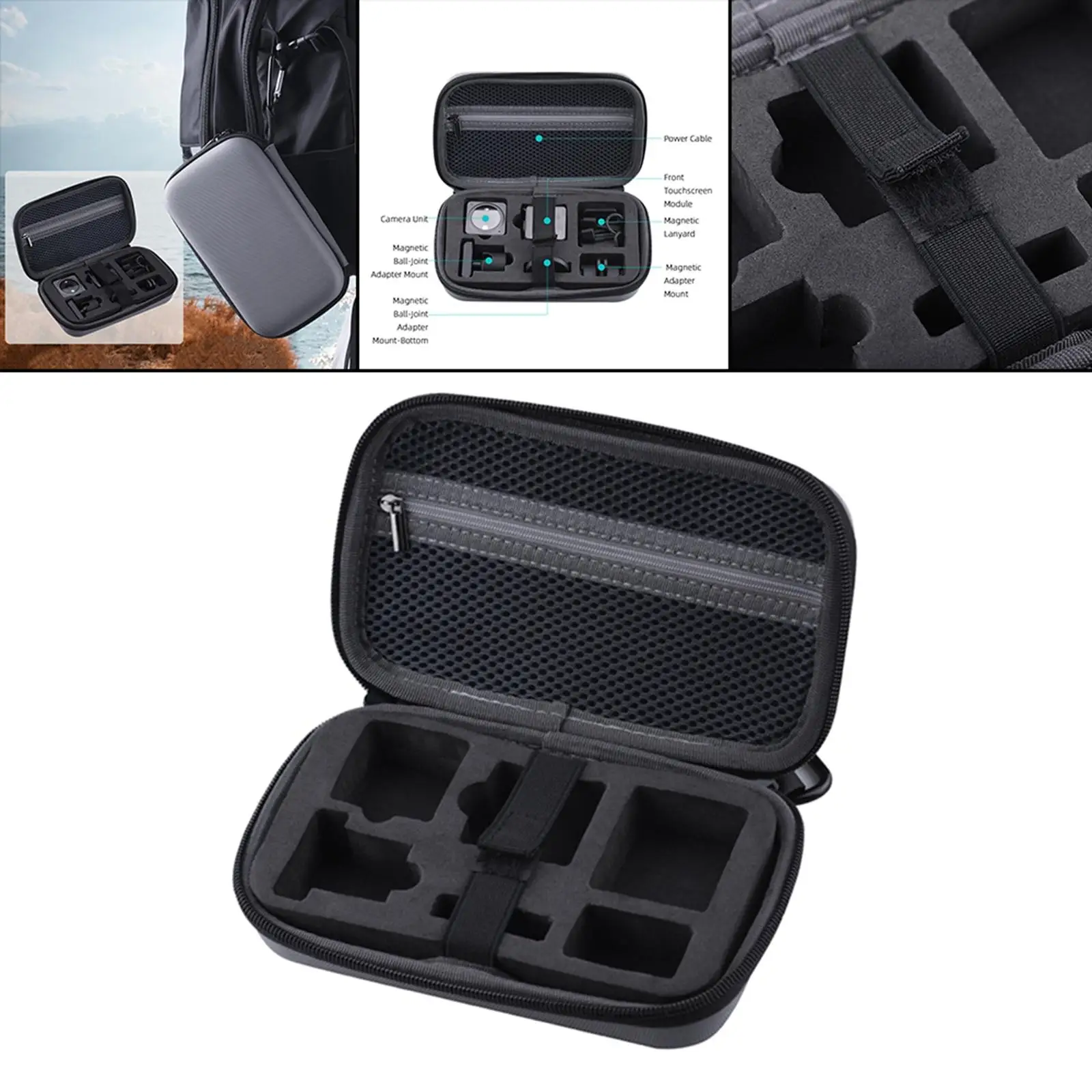 Handheld Travel Bag Protective Inner Cushions Handbag for DJI Action 2 Gray Two-Way Zipper