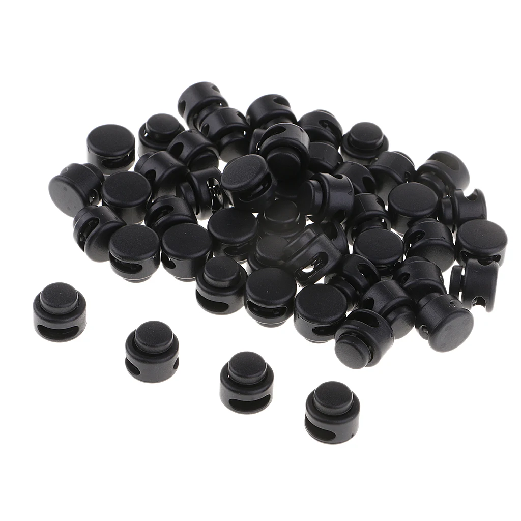 50 Pieces Plastic Toggle Spring Clasp Stops Double Holes String Cord Locks 13mm