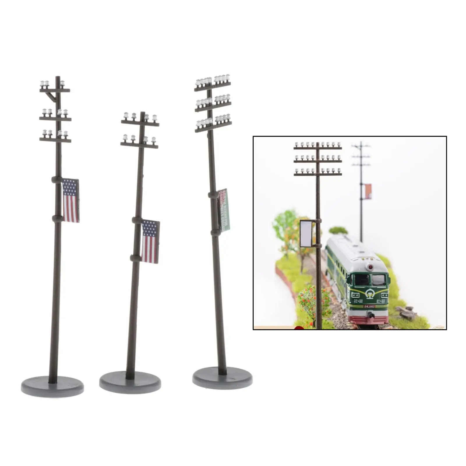 3 Pieces 1:42 Miniature Mini Telephone Poles for Train Architecture MISE