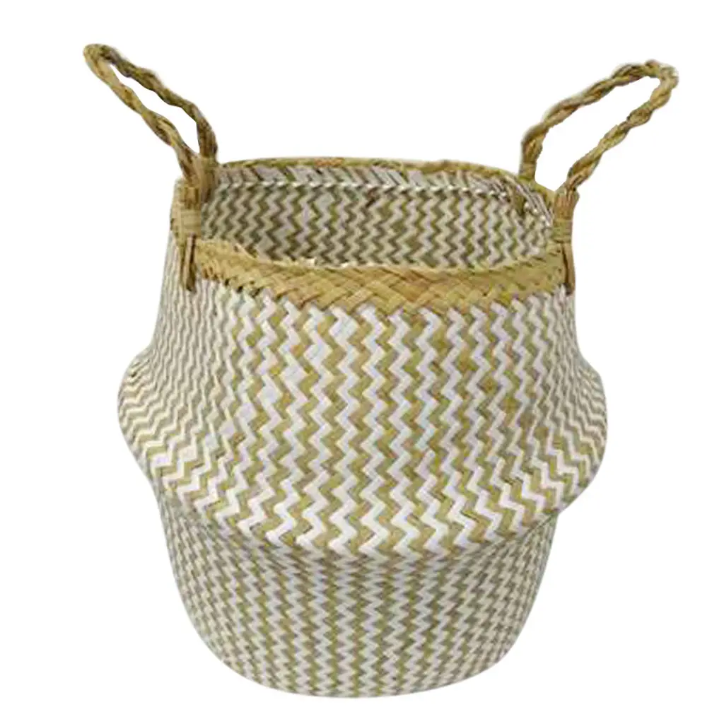 Foldable Storage Basket Straw Woven Flower Basket Flowerpot Garden Planter