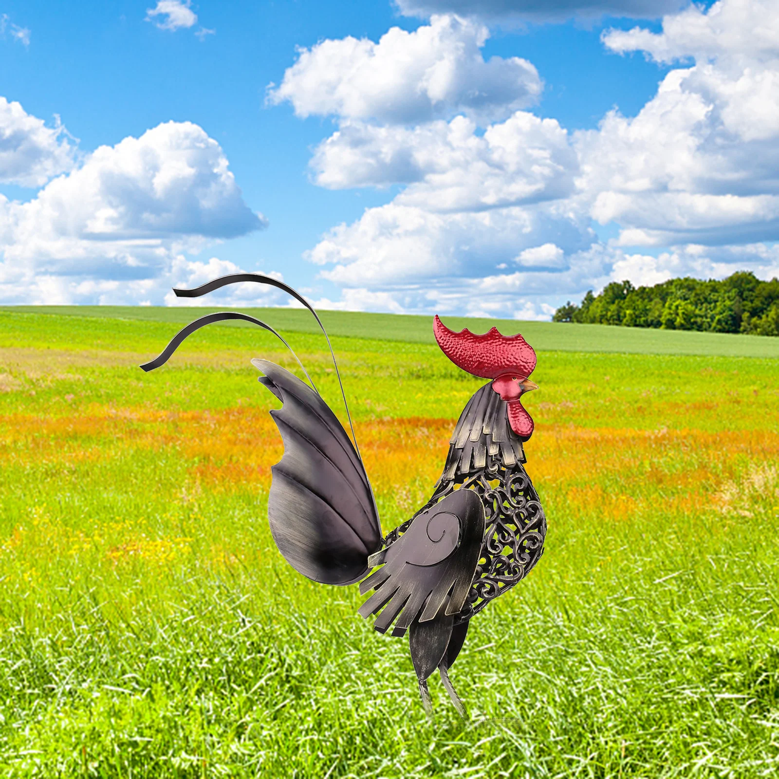 Carved Iron Metal Rooster Sculpture Figurine Ornament Handicraft Home Decor